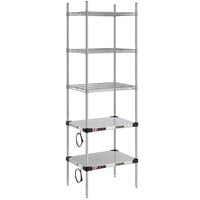 Metro Super Erecta 18 inch x 24 inch Stainless Steel Takeout Station with 2 Heated Shelves, 3 Chrome Shelves, and 74 inch Chrome Posts