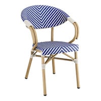 Lancaster Table & Seating Bistro Series Blue and White Teslin Outdoor Arm Chair