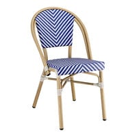 Lancaster Table & Seating Bistro Series Blue and White Teslin Outdoor Side Chair