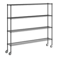 Regency 12" x 72" x 70" NSF Black Epoxy 4-Shelf Kit with Casters