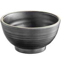 Acopa Ugoki 10 oz. Matte Black Melamine Bowl with Ivory Rim - 12/Pack