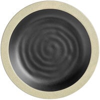 Acopa Ugoki 10 inch Matte Black Melamine Plate with Medium Ivory Rim - 12/Pack