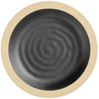 Acopa Ugoki 9" Matte Black Melamine Plate with Medium Ivory Rim - 12/Pack