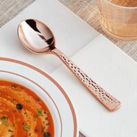 Gold Visions 5 7/8 inch Hammersmith Heavy Weight Rose Gold Plastic Soup Spoon - 400/Case