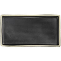 Acopa Ugoki 8 3/8" x 4 3/8" Matte Black Rectangular Melamine Platter with Ivory Rim - 12/Pack