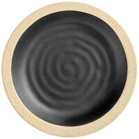 Acopa Ugoki 6 1/2 inch Matte Black Melamine Plate with Medium Ivory Rim - 12/Pack