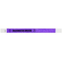 Carnival King Neon Purple "DESIGNATED DRIVER" Disposable Tyvek® Wristband 3/4" x 10" - 500/Bag