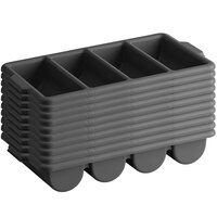 Choice Bulk Case Black 4-Compartment Plastic Cutlery Box / Flatware Bin with Handles - 10/Pack