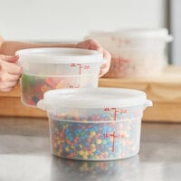 Choice 2 Qt. Translucent Round Polypropylene Food Storage Container and Lid - 3/Pack