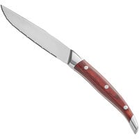 Acopa 4 3/4 inch Stainless Steel Steak Knife with Full Tang Cherry Finish Pakkawood Handle - 6/Pack