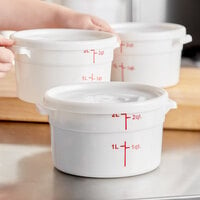 Choice 2 Qt. White Round Polypropylene Food Storage Container and Lid - 3/Pack