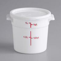 Choice 1 Qt. White Round Polypropylene Food Storage Container and Lid