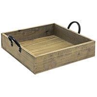 Front of the House 9 3/4 inch x 2 1/4 inch Rustic Wood Square Serving Tray with Handles - 4/Case