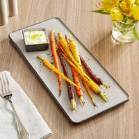 Acopa Apollo 14 inch x 6 1/4 inch Matte Grey and Black Rectangular Melamine Tray - 12/Pack