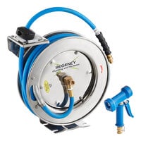 Regency Open Stainless Steel Hose Reel with 35' Hose and Heavy-Duty Front Trigger Water Gun