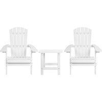 Flash Furniture Charlestown 2-Pack White Faux Wood Folding Adirondack Chairs with Side Table