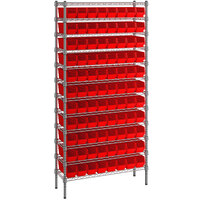 Regency 12 inch x 36 inch x 74 inch Wire Shelving Unit with 88 Red Bins