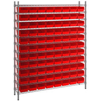 Regency 12 inch x 60 inch x 74 inch Wire Shelving Unit with 88 Red Bins