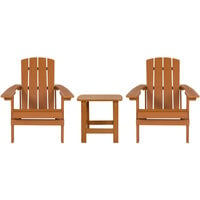 Flash Furniture Charlestown 2-Pack Teak Faux Wood Adirondack Chairs with Side Table