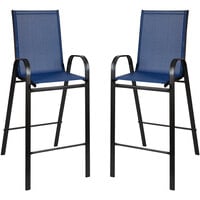 Flash Furniture Brazos Series Navy Stackable Outdoor Flex Comfort Barstool with Steel Frame - 2/Pack