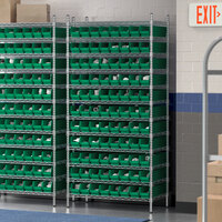 Regency 12 inch x 36 inch x 74 inch Wire Shelving Unit with 88 Green Bins