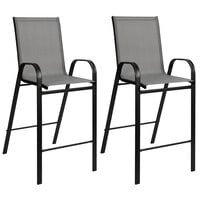 Flash Furniture Brazos Series Gray Stackable Outdoor Flex Comfort Barstool with Steel Frame - 2/Pack