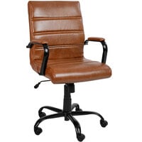 Flash Furniture GO-2286M-BR-BK-GG Mid-Back Brown LeatherSoft Executive Swivel Office Chair with Black Frame and Arms