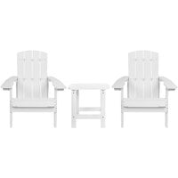 Flash Furniture Charlestown 2-Pack White Faux Wood Adirondack Chairs with Side Table