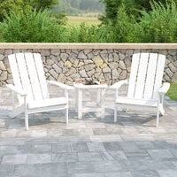 Flash Furniture Charlestown 2-Pack White Faux Wood Adirondack Chairs with Side Table