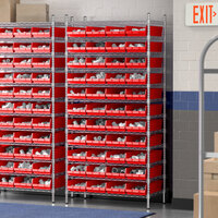 Regency 12 inch x 36 inch x 74 inch Wire Shelving Unit with 44 Red Bins
