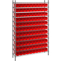 Regency 12 inch x 48 inch x 74 inch Wire Shelving Unit with 110 Red Bins