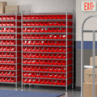 Regency 12 inch x 48 inch x 74 inch Wire Shelving Unit with 110 Red Bins