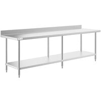 Regency Spec Line 30 inch x 108 inch 14 Gauge Stainless Steel Commercial Work Table with 4 inch Backsplash and Undershelf