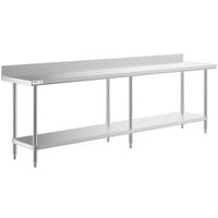 Regency Spec Line 24 inch x 108 inch 14 Gauge Stainless Steel Commercial Work Table with 4 inch Backsplash and Undershelf
