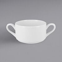 RAK Porcelain Polaris Access 10.2 oz. Bright White Stackable Porcelain Soup Bowl with 2 Handles - 12/Case