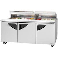 Turbo Air Super Deluxe TST-72SD-N-CL 72 inch 3 Door Refrigerated Sandwich Prep Table with Clear Lid