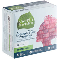 Seventh Generation 18-Count Organic Cotton Tampon with Plastic Applicator - Super Absorbency - 6/Case
