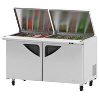 Turbo Air Super Deluxe TST-60SD-24-N-FL 60 inch 2 Door Refrigerated Mega Top Sandwich Prep Table with Flat Lid