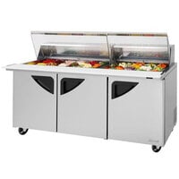 Turbo Air Super Deluxe TST-72SD-30-N-CL 72 inch 3 Door Mega Top Refrigerated Sandwich Prep Table with Clear Lid