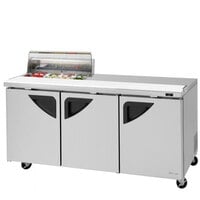 Turbo Air Super Deluxe TST-72SD-08S-N-CL 72 inch 3 Door Refrigerated Sandwich Prep Table with Clear Lid
