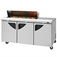 Turbo Air Super Deluxe TST-72SD-12S-N-RW 72 inch 3 Door Refrigerated Sandwich Prep Table with Right Work Station