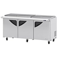 Turbo Air Super Deluxe TST-72SD-30-N-FL 72 inch 3 Door Mega Top Refrigerated Sandwich Prep Table with Flat Lid