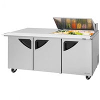 Turbo Air Super Deluxe TST-72SD-18M-N-LW 72 inch 3 Door Mega Top Refrigerated Sandwich Prep Table with Left Work Station