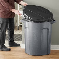 Toter 55 Gallon Dark Gray Granite Rotational Molded Round Trash Can with Black Lid