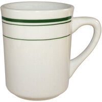 International Tableware Verona 8.5 oz. Ivory (American White) Stoneware Mug with Green Bands - 36/Case
