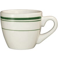 International Tableware Verona 3.5 oz. Ivory (American White) Stoneware Cup with Green Bands - 36/Case