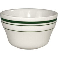 International Tableware Verona 7.25 oz. Ivory (American White) Stoneware Bouillon with Green Bands - 36/Case