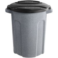Toter 32 Gallon Dark Gray Granite Rotational Molded Round Trash Can with Black Lid