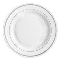 WNA Comet MP6WSLVR 6" White Masterpiece Plastic Plate with Silver Accent Bands - 15/Pack