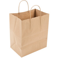 Duro Bistro Natural Kraft Paper Shopping Bag with Handles 10 inch x 6 3/4 inch x 12 inch - 250/Bundle